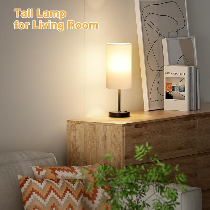 Dicoool Tall Touch Bedside Table Lamp with USB - 3 Way Dimmable Black Lamps for Bedroom Nightstand, Desk Lamp with Black Charging Station for Dorm, Office, Kids Room