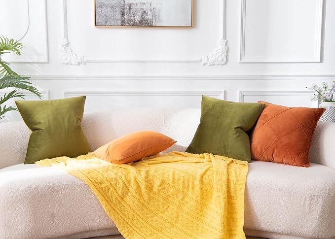 22x22 Velvet Throw Pillow Covers Set of 2 for Couch Sofa Bed,Olive Green | JUSPURBET Decorative Pillow Covers with Invisible Zipper for Modern Living Room Bedroom Home Decor