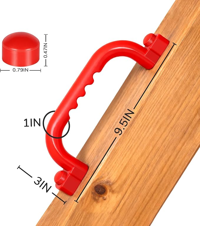 TOPNEW 4Pcs Kids Playground Safety Handles -Swing Set & Climbing Frame Hand Grips, Multi-Color Plastic Grab Bars for Outdoor Playhouse, Jungle Gym, Climbing Frame (Red)
