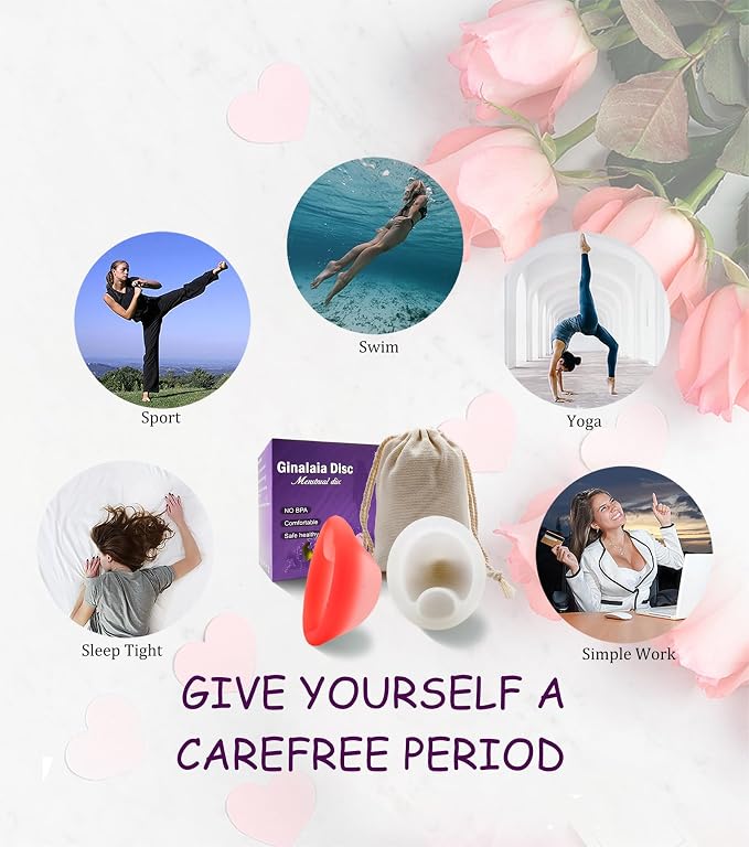 Menstrual Disc, Reusable Medical-Grade Silicone Soft, Flexible, Reusable Period disc for Women - Wear 12 Hours - Removal Notch (Pink+White, M+S)