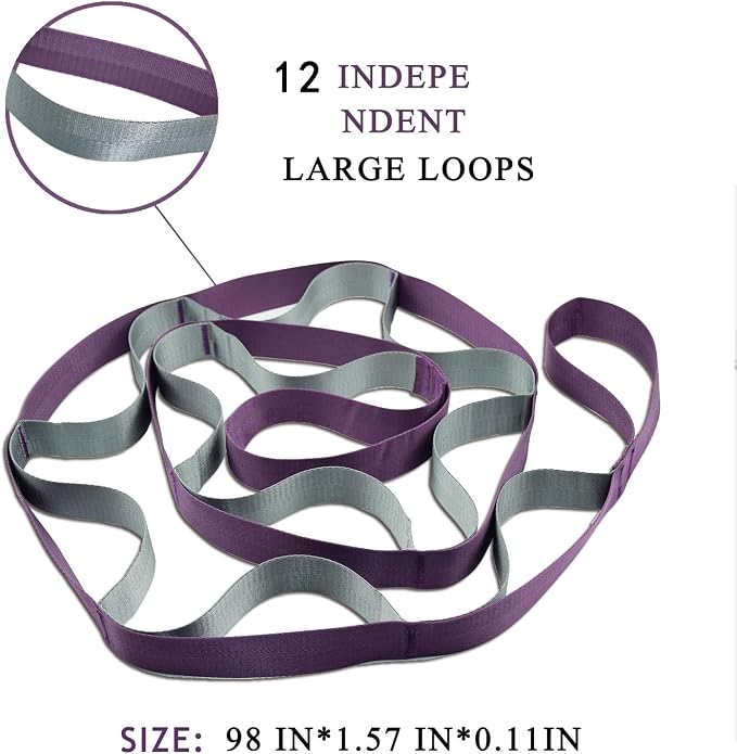 SANKUU Yoga Straps Stretching Strap with 12 Loops Workout Poster, Straps for Stretching Physical Therapy Equipment Long Stretch Out Bands for Exercise, Pilates and Gymnastics for Women Men