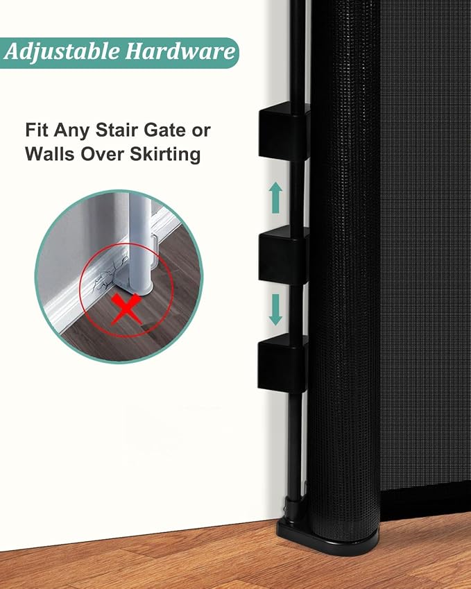 Miumoon 50 inch Retractable Baby Gates 34 inch Tall, Retractable Gate with Reinforced Strip Design to Prevent Crawling Through, Retractable Dog Gate for Stairs, Doorways, Hallways
