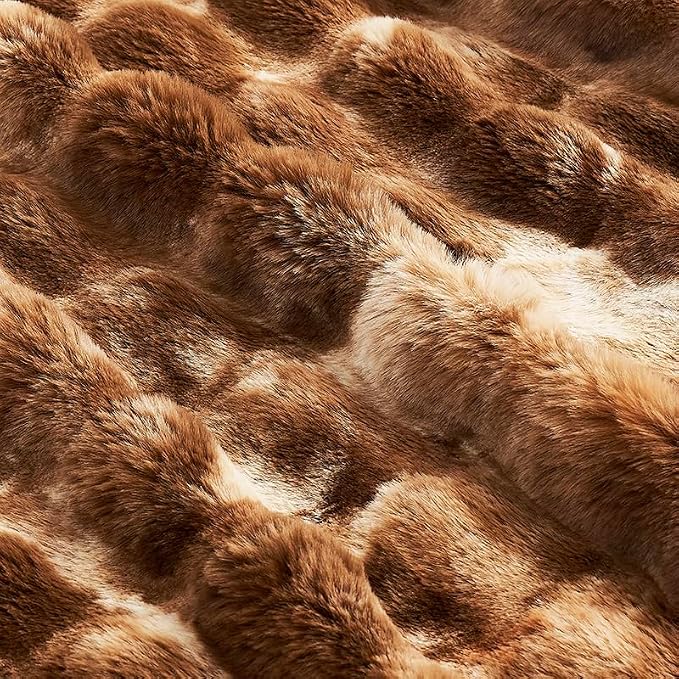 Cozy Bliss Faux Fur Throw Blanket for Couch, Fuzzy Soft Plush Thick Bubble Blanket for Sofa Bedroom Living Room, 60 * 80 Inches Tie Dye Brown