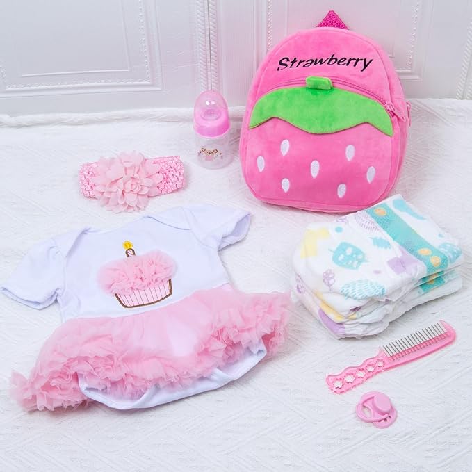 10 Pcs Reborn Baby Doll Clothes Pink Outfit Accessories Set for 20-22 Inch Reborn Doll Girl Newborn Baby with Backpack