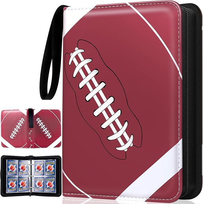 Jravkfi 4 Pocket Trading Card Binder,400 Pockets Trading Card Collection Book with Sleevese,3-ring Zipper Sports Card Album with 50 Removable Double-Sided Card Holder (Brown)