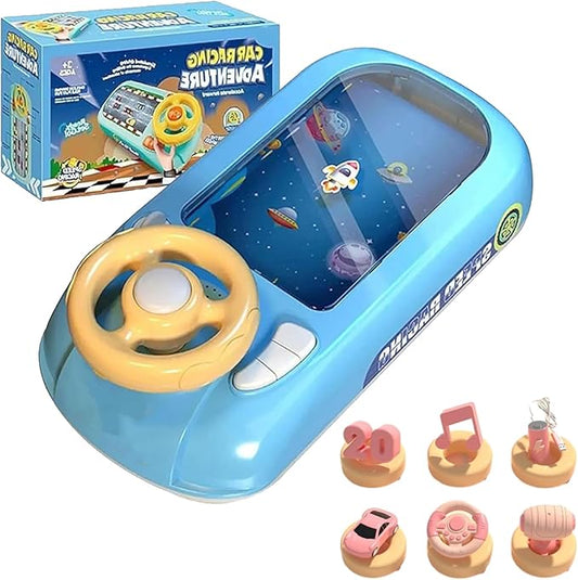 Racing Adventure Car Steering Wheel,Car Racing Adventure Toy with Steering Wheel,Racing Car Toy with Steering Wheel-200 Levels,Sound Effects,Adjustable Volume,2 Speed Adjustable (Blue)
