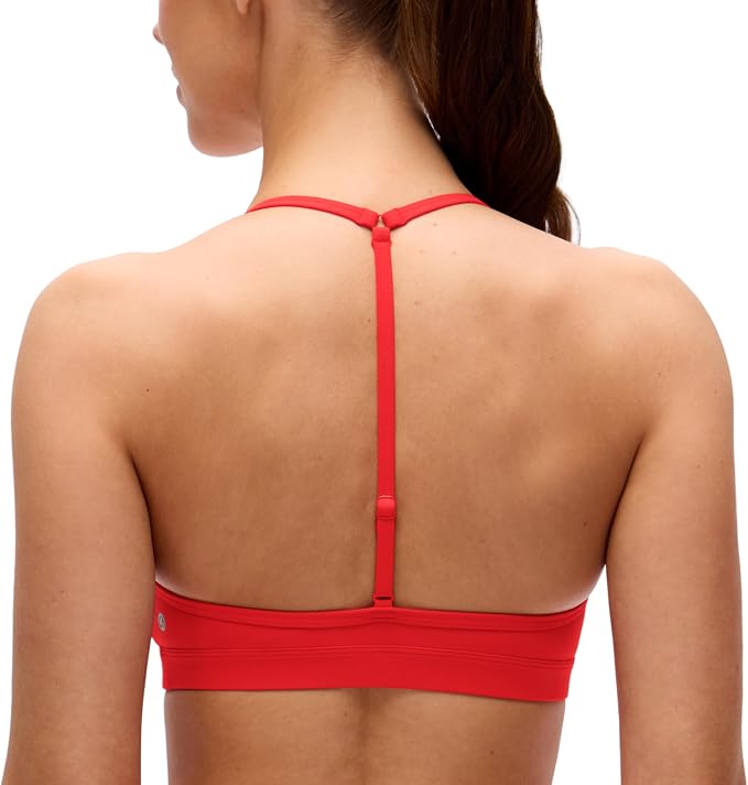 CRZ YOGA Butterluxe Soft Double Lined T-Back Sports Bras for Women - V Neck Adjustable Strap Yoga Crop Top Casual Non Padded