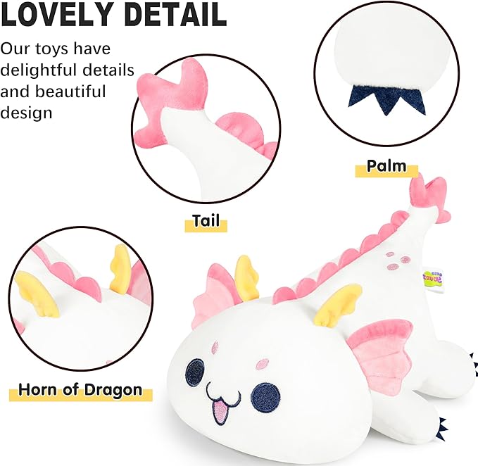 Onsoyours Chubby Dragon Stuffed Animal Adorable Plushies Soft Huggable Plush Pillow Kawaii Cute White Dragon Plushie Toy for Kids (White Dragon, 10")