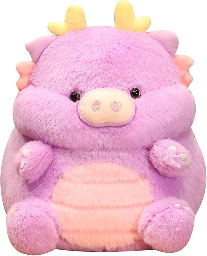 MUPI Cute Dragon Pig Plush Toy Kawaii Stuffed Animals Soft Dinosaur Plush Pillows for Girls Boys Kids Adults, Purple (11 Inch)
