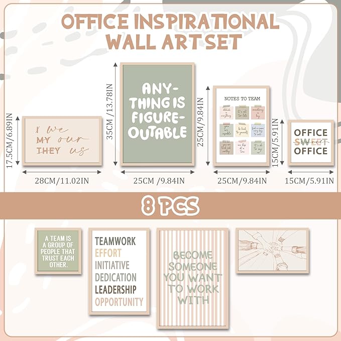 Faccito 8 Set Office Wall Art Inspirational Wall Art for Office Women Wallart Large Wooden Motivational Quotes Teamwork Framed Decor for Home Work Cubic