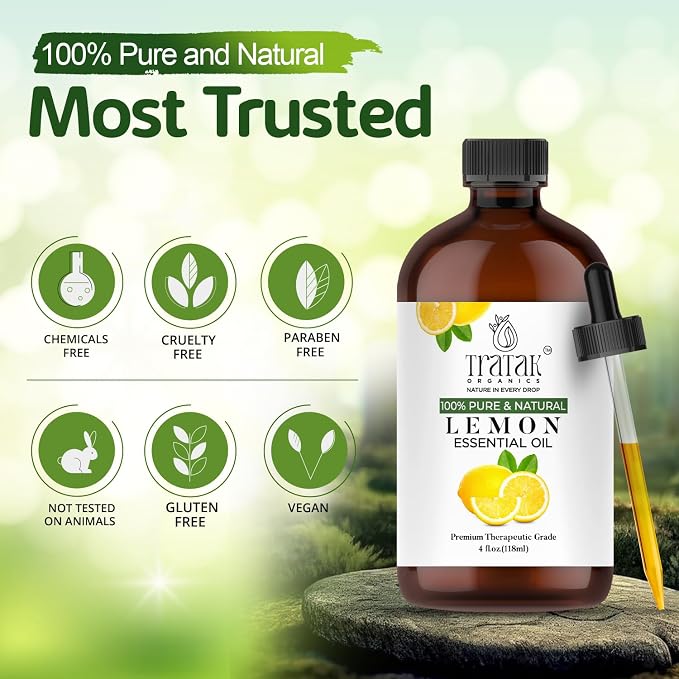 Lemon Essential Oil, 100% Pure & Natural with Glass Droppers | Undiluted Essential Oils for Aromatherapy, Diffusers, Humidifiers, Oil for Skin DIYs | 4 fl oz (Pack of 2)