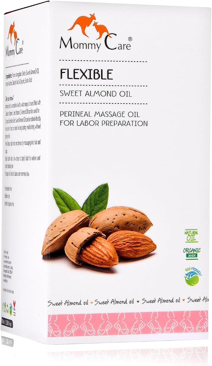 Mommy Care Perineal Massage Oil Labor Preparation, Flexible Perineal Massage Oil, Sweet Almond Oil for Pregnancy and Postpartum Recovery 100ml/3.38 fl.oz Organic All Natural