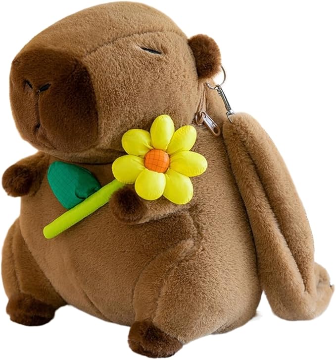 Capybara Bow Bowknot Orange Flower Lollipop Cute Plush Backpack Kawaii Cartoon Design for Women Ita Bag (Yellow flower)