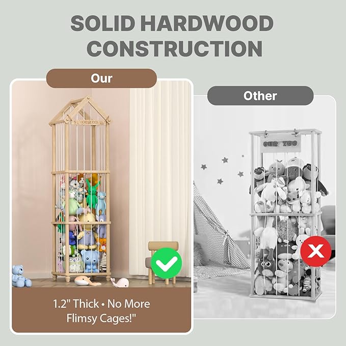 Stuffed Animal Storage, Wood Stuffed Animal Zoo Storage,3D Zoo Plaque Toy Organizer, Extra Large Capacity Plush Toy Cage,Stuffed Animal Holder,Gift for Nursery Playroom Kidroom Decor
