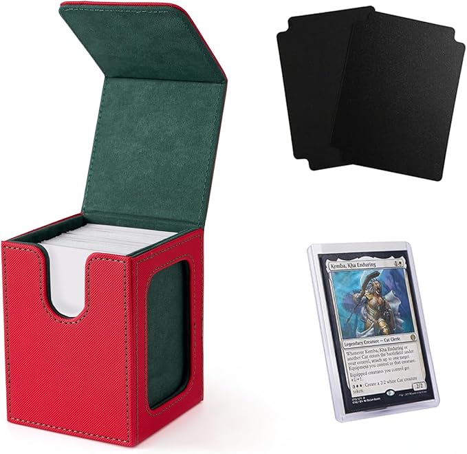 Venssu MTG Deck Box with Commander Display, Card Deck Box Fits 100 Double Sleeved Cards, TCG with 2 Dividers and 1 Toploader (Red and Green)