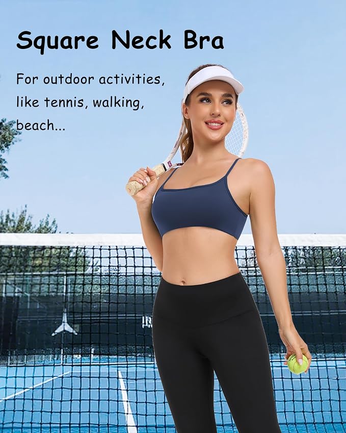 QUOJIZY Sports Bras for Women Open Back Workout Tops for Women Yoga Bra Spaghetti Straps Twist Back