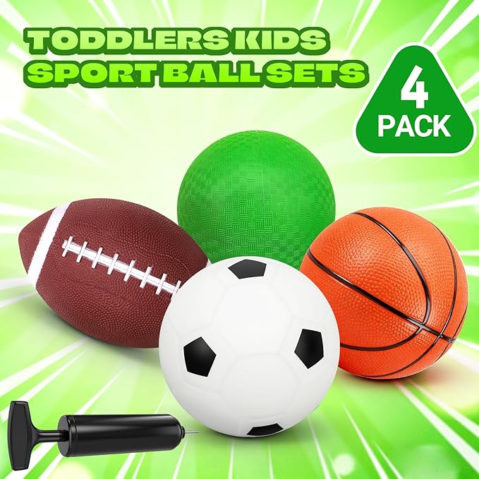 Mini Toddler Balls Toys Set for Kids, Mini PVC 5 Inch Basketballs Balls-5" Little Soccer, Football,- Playground Kick Ball Gift for Children Yard Indoor Outdoor Beach Pool 4 Pack