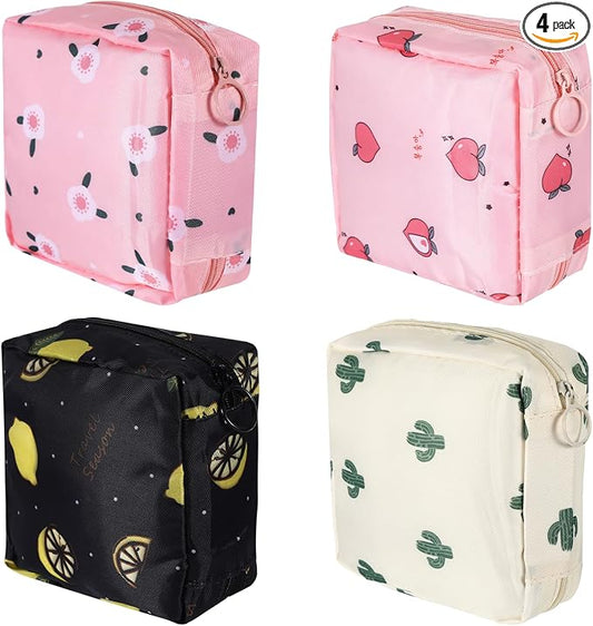 4Pcs Sanitary Napkin Storage Bag, Portable Period Bag for Teen Girls Woman, Pad Pouch Tampon for Purse, Reusable Zipper Period Pouches for Teen School Office Travel Feminine Care Organizer, Cute