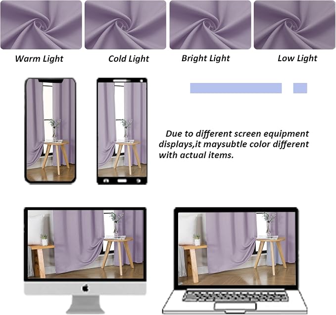 Simplebrand Ava Lilac Blackout Curtains for Bedroom 96 Inches Long 2 Panels, Solid Thermal Insulated, Energy Saving Nursery Window Treatment Curtains Blackout Drapes, W40 x L96 Inch, Lilac