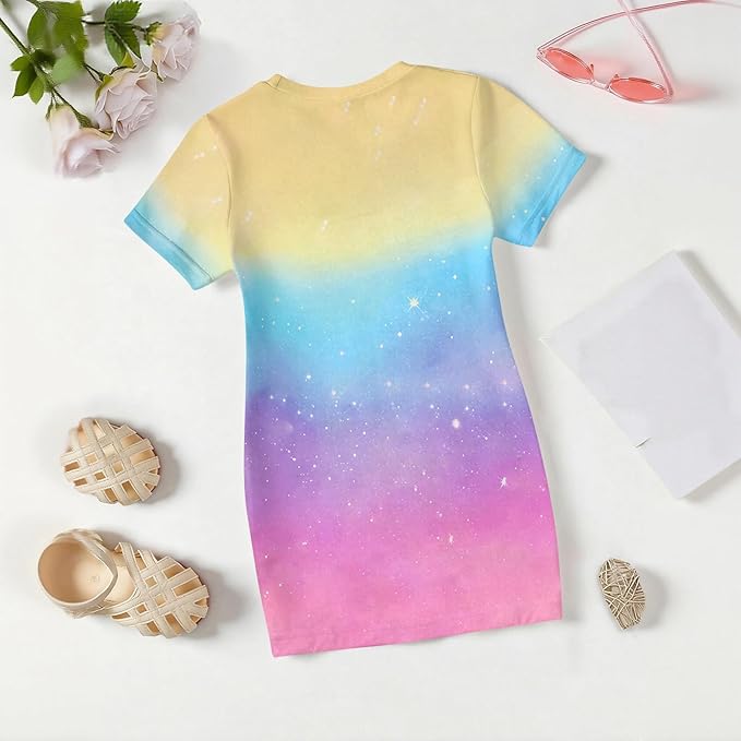 Girl's Anime K-POP Graphic Long Dress T-Shirt - Casual Loose Fit Short Sleeve Top