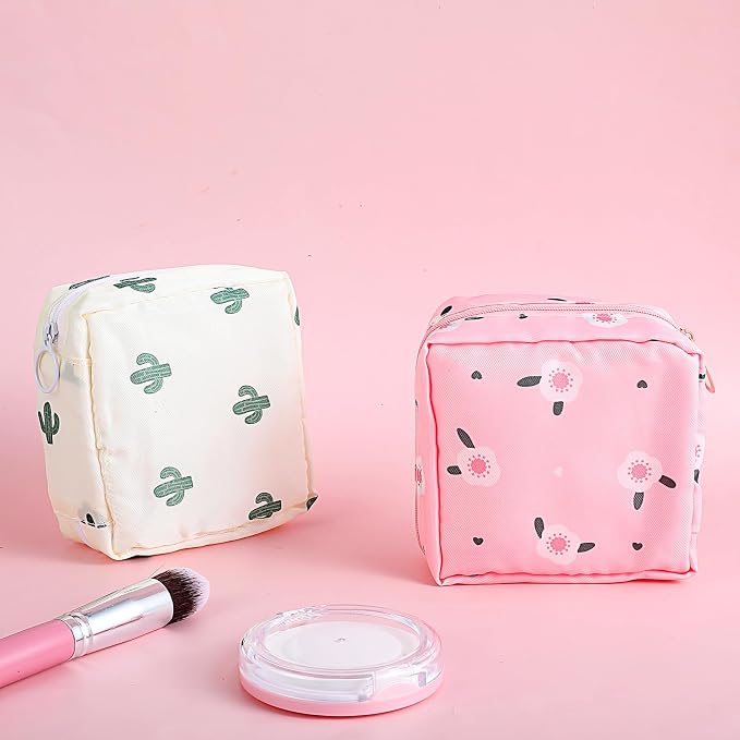 2Pcs Period Bag, Sanitary Napkin Storage Bag Portable Reusable Sanitary Pads Bags for Women Tampons Holder for Purse Period Pouch with Zipper Feminine Care Kit
