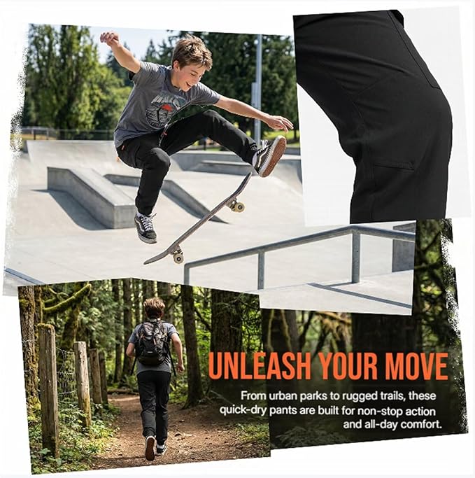 Boys Cargo Joggers Youth Quick Dry Athletic Pants Lightweight Hiking Jogger Pants with Zipper Pockets