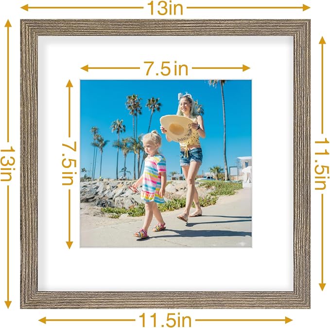 Vittanly 12x12 Picture Frames Set of 9 for Wall Mounting, Grayish Brown | Display Pictures 8x8 with Mat or 12x12 without Mat for Wall Mounting, Square Photo Frames for Home Decor, Engineered Wood
