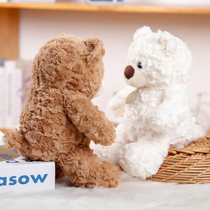 9.8 Inch Soft Teddy Bear Plush Toy, Cuddly Stuffed Animal for Kids & Toddlers, Brown Fluffy Plushie, Gift for Birthday, Valentine's Day, Christmas (White)