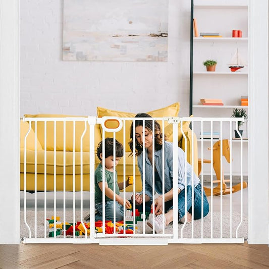 Extra Wide Baby Gate with Door Pressure Mounted 57.5-62.2 Inch,Child Dog Baby Safety Gates for Doorways,Walk Through Dog Gate Indoor for The House Kitchen Stairs No Drilling,White