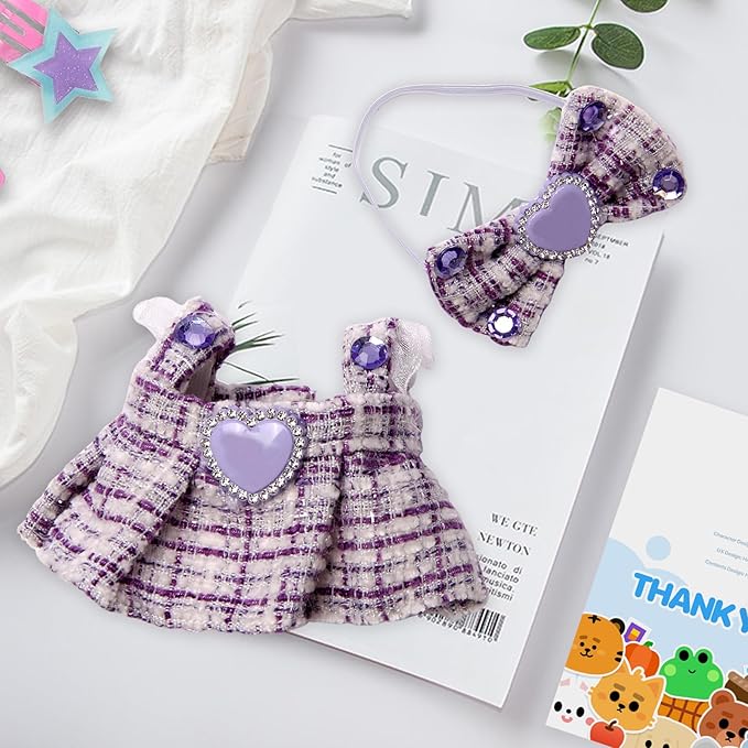 Doll Outfit Set for 17cm Dolls, 2 Piece Clothes Set for Doll, Premium Fashion Dresses for Dolls Accessories Suit (Purple)