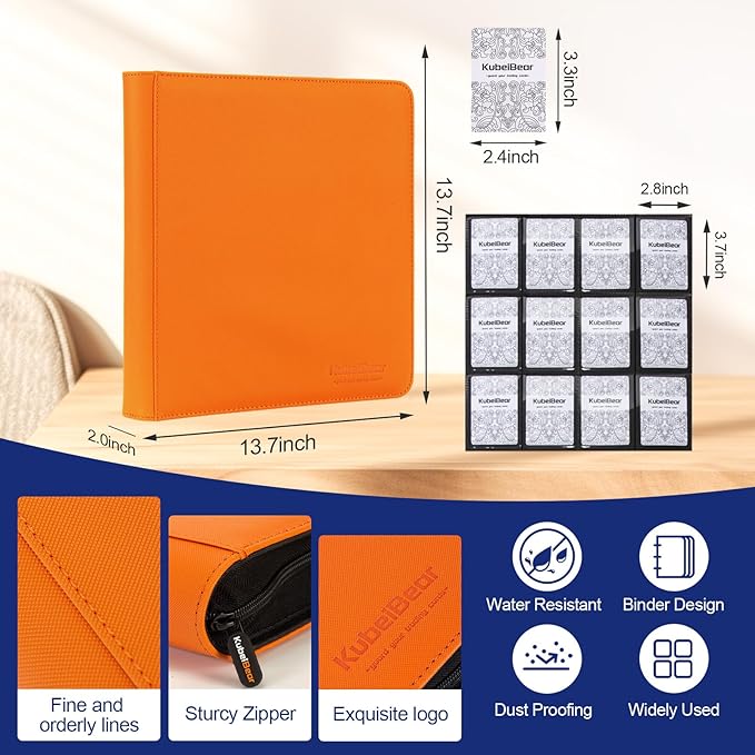 Card Binder – 720 Capacity, Zippered Trading Card Holder for MTG, Sports & Collectible Cards – Acid-Free, Durable & Travel-Friendly Storage (Orange dots, 12 Pocket)