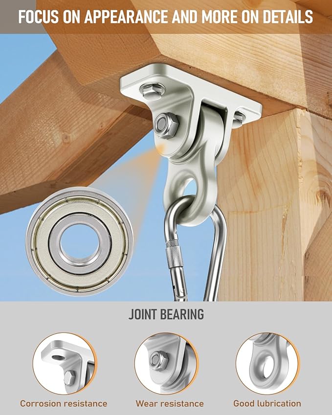 HUPBIPY Heavy Duty Porch Swing Hangers Kit, with Screws Bolts for Wooden Sets Playground Porch Patio Yoga Seat Indoor Outdoor Hanging Snap Hooks (2 Pack Silver)