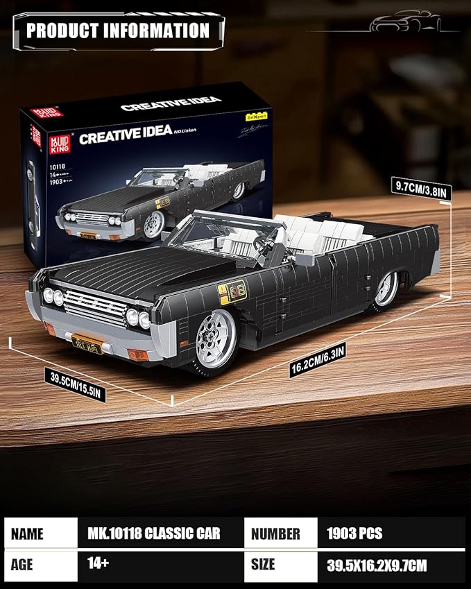 Mould King 10118 Sports Car Building Block Kits, MOC Classic Vintage Car Model Building Sets, Gift for Age 14+/Adult Collections Enthusiasts (1903 Pieces, Static Version)