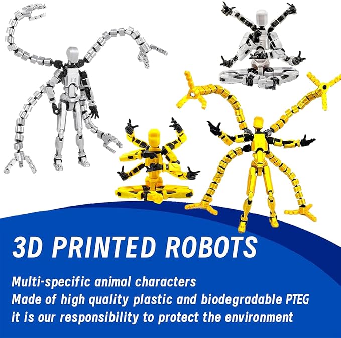 T13 3D Action Figure Set (Assembly Completed) 2 Pcs, 3D Printed Multi-Jointed, Titan 13 Action Figures, Multi-Articular Lucky Mobile Robot Nova,Desktop Decorations for Game Lovers Toys (Gold Sliver)