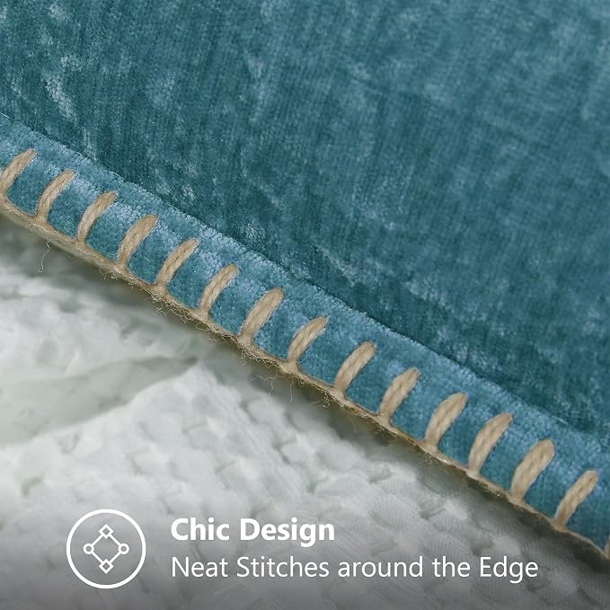 decorUhome Soft Chenille Throw Pillow Covers 20x20 Set of 2 Teal | Fall Textured Decorative Throw Pillow Cases Stitched Edge Modern Farmhouse Luxury Boho Velvet for Couch Sofa Bed Home Decor