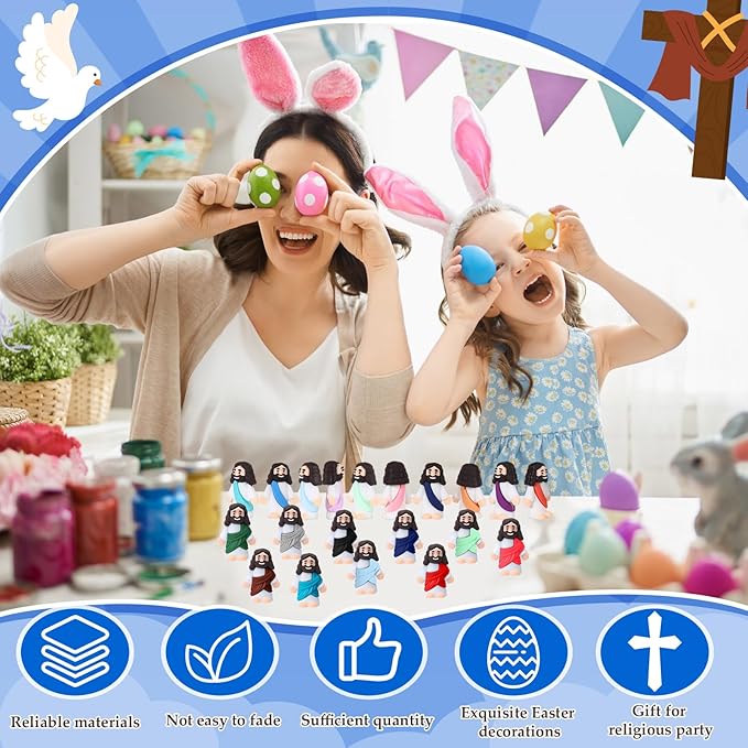 Bememo 300 Pcs Little Jesus Figures Bulk Original Design Mini Pocket Jesus Toys Rubber Figurine to Hide and Seek Religious Party Favors Sunday School Craft Baptism Gifts(Comprehensive Colors)