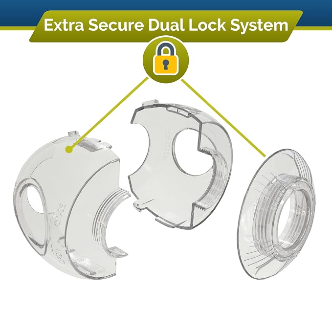 Child Safety Door Knob Cover (4 Pack) Hard-to-Remove Dual-Lock Door Handle Covers for Kids – Reusable Baby Proof Door Knob Locks – Installs Easily, No Tools Needed (Semi-Clear)