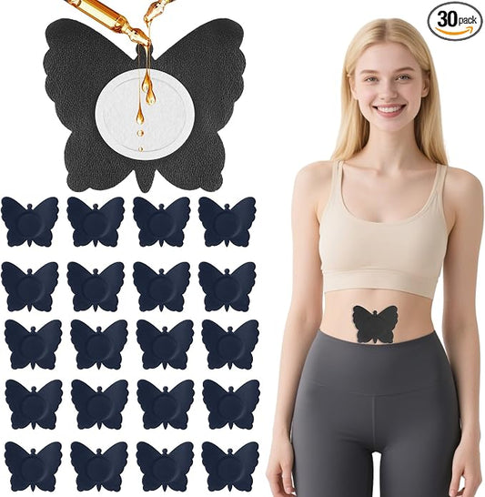 30Pcs Castor Oil Patch for Belly Button, Butterfly Shape Castor Oil Pack Belly Button Patches with Cotton Pad Built-in for Stomach Hand Self Adhesive