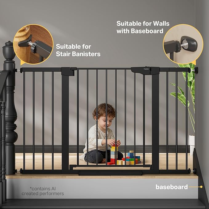 Cumbor 29.7–51.5" Extra Wide Baby Gate for Stairs, Pressure-Mounted Dog Gates for Doorways & Hallways, Auto-Close Walk-Through, No-Trip Design, Child Proof Safety, Dog/Pet Gate for Indoor Use, Black