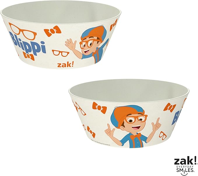 Zak Designs Blippi Kids Dinnerware Set 3 Pieces, Durable and Sustainable Melamine Bamboo Plate, Bowl, and Tumbler are Perfect For Dinner Time With Family (Blippi, TABBS)