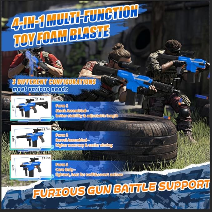 Automatic Toy Foam Blaster with Scope, Electric Toy Dart Blaster with 120 Foam Darts for Nerf, IR, Flashlight, Goggles, Air Pocket Technology Outdoor Shooting Game Kids Toys for 8-12-Blue