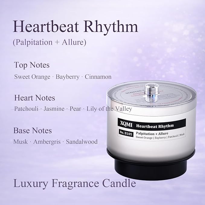 Smart Scented Candle Refill,Heartbeat Rhythm, 4.25oz Soy Wax with 13% Perfume-Grade Oils, ±35H Burn Time, Wooden Wick, Explosion-Proof Glass (Sweet Orange| Bayberry|Patchouli| Musk)