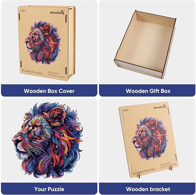 Qiuenisray 500 Pieces Wooden Puzzles for Adults, Lion Jigsaw Puzzles, Wood Challenging Puzzle, FSC Certified Wall Decor, Royal Unique Shape Animal Adult Puzzle Piece, Gift for Family Game 15.5x16.7 in