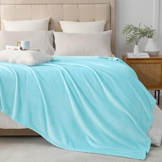 Hansleep Throw Robin Egg Blue Fleece Blanket, Soft Flannel Bed Blanket | Fuzzy Cozy Blanket 50x60 Inches, Multi-use for Bed, Sofa, Couch, Travel, Camping, All Season Warm Lightweight Cover