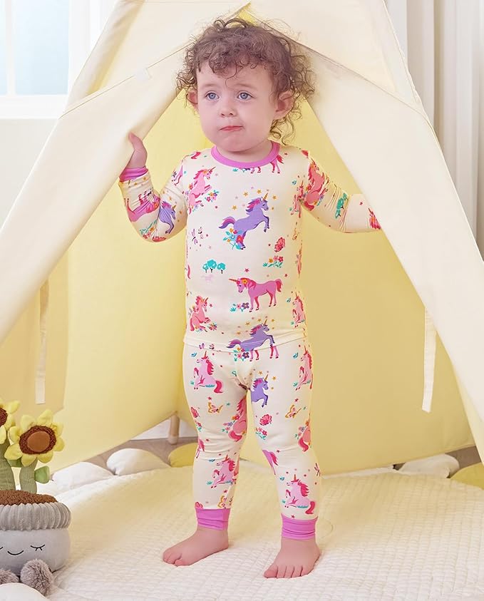 Bamboo Viscose Toddler Girls Kids Pajamas Unicorn Mermaid Pjs Long Sleeve Snug fit 12M-8Y 2pcs Soft Jammies