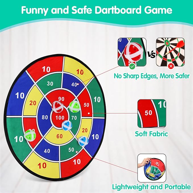 Kids Dart Board Game Set-29 inchs, Board Games with 16 Stick Balls, Summer Indoor Outdoor Toys Games for Kids Ages 4-8, Birthday Party Games Yard Toys for Kids Ages 3 4 5 6 7 8 9 10 11