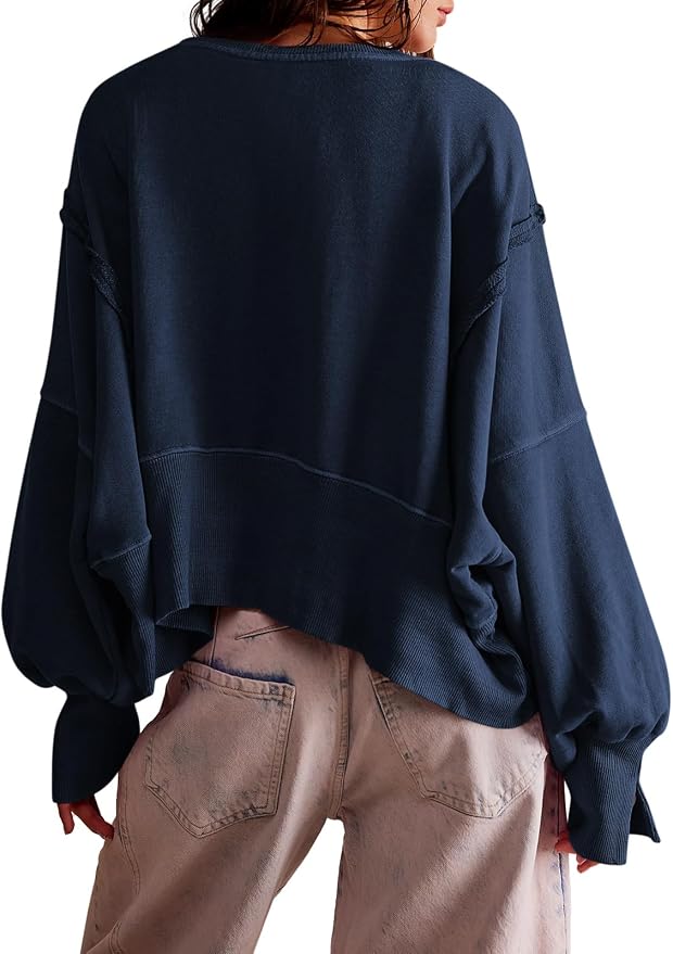 Zwurew Womens Casual Sweatshirt Cropped Shirts | Loose Fit, Tee Top, Pullover, Crop Hem, Design Trim, Daily Tops