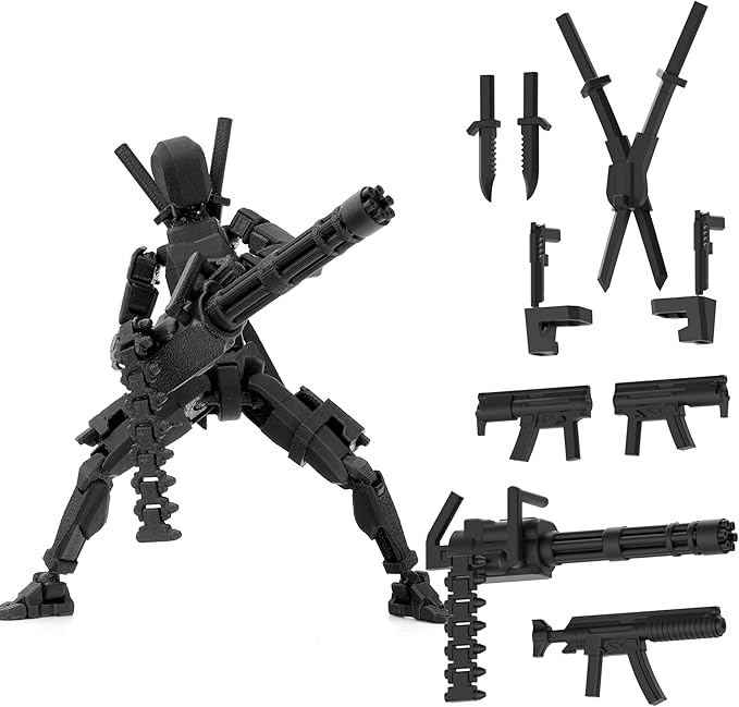 【Assembled】 T13 Action Figure Set, Giant Sword Titan 13 Robot Action Figure 3D Printed robo 13 Action Fidget Toys Dummy Figure Articulated, T13 for Collectors Desktop Decorations (Black)