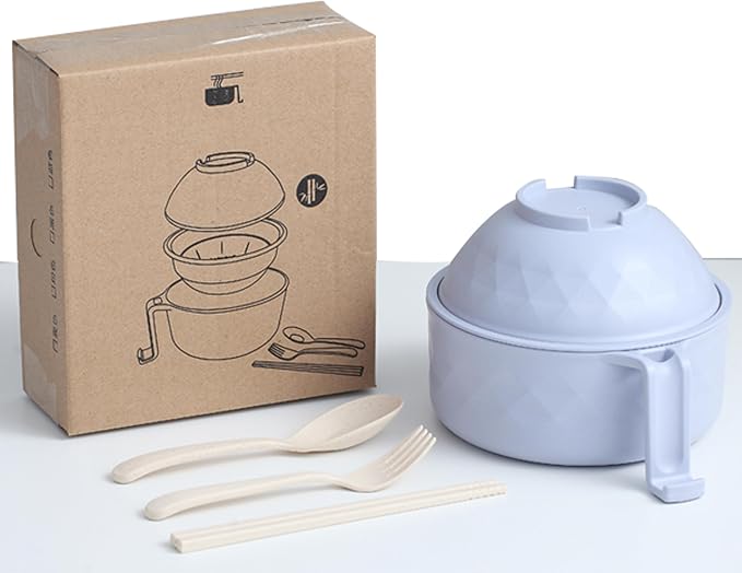 Layron Ramen Cooker Ramen Bowl Set with Chopsticks Microwave Noodle Bowl College Dorm Room Essentials for Girls for Boys Apartment Essentials-Blue