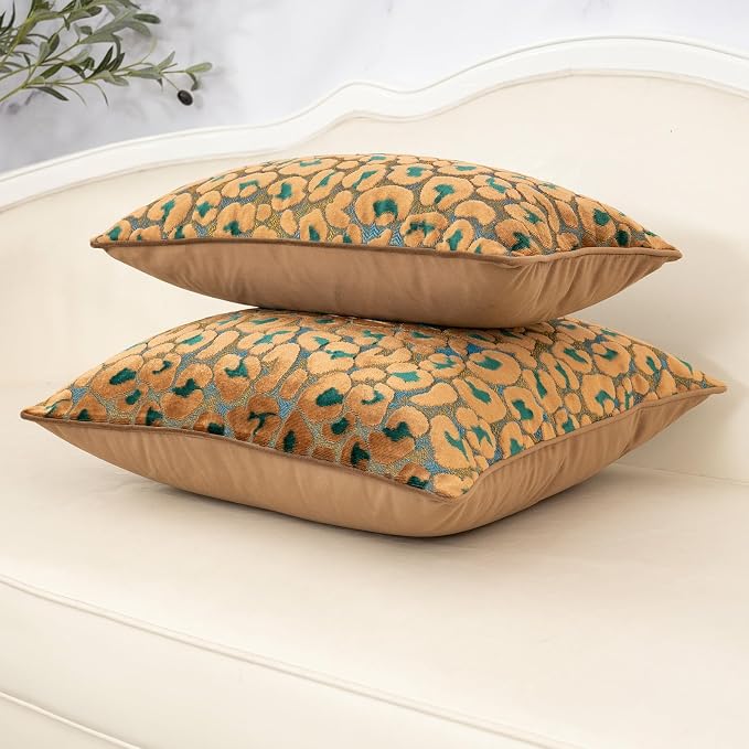 Alerfa Green Brown Floral Throw Pillow Cover 12 x 20 Inch Cut Velvet Rectange Luxury Decorative Lumbar Pillow Cover for Couch Living Room Bedroom